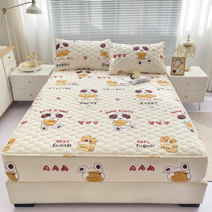 91家纺网 家纺一手货源 找家纺 九亭家纺 2024新款A类抗菌全棉夹棉防水床笠 防水-方糖起司