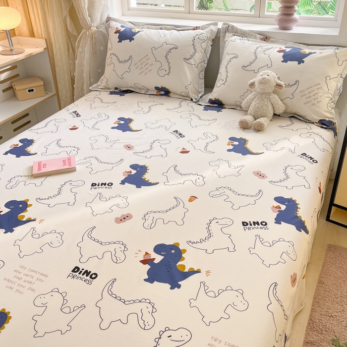 91家纺网 家纺一手货源 找家纺 铭成家纺 2024新款新疆棉喷气印花小清新系列单床单 面包龙