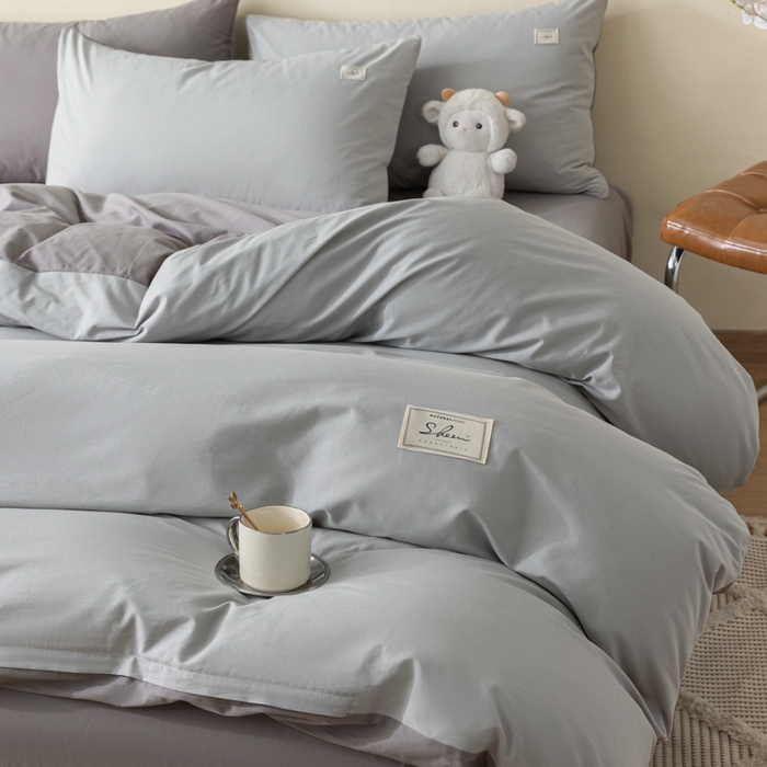 91家纺网 家纺一手货源 找家纺 ab家纺 2024新款40支全棉水洗棉双拼四件套 浅灰深灰