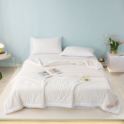 91家纺网 家纺一手货源 找家纺 森林人 2024新款A类水洗棉大豆纤维夏被四件套 珍珠白