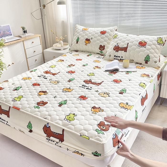 91家纺网 家纺一手货源 找家纺 九亭家纺 2024新款A类抗菌全棉夹棉防水床笠 防水-欢乐家族