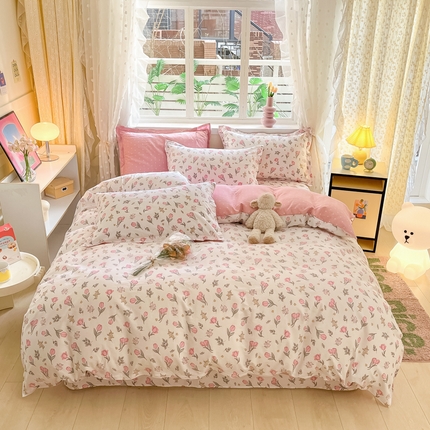 91家纺网 家纺一手货源 找家纺 （总）铭成家纺 2024新款新疆棉喷气印花小清新系列四件套