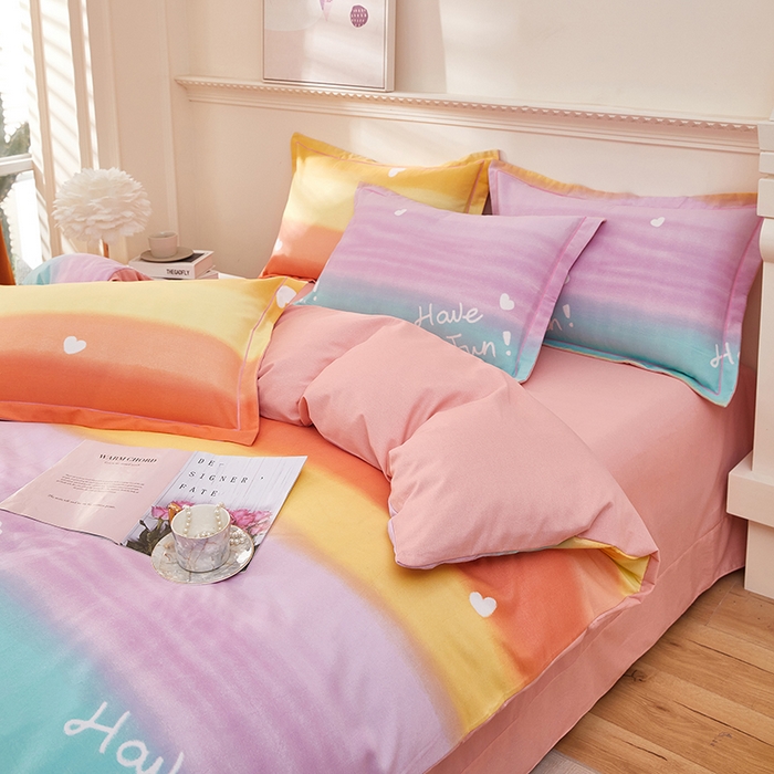 91家纺网 家纺一手货源 找家纺 雲归梦 2023新款全棉AB版加厚四件套 霓彩 桔