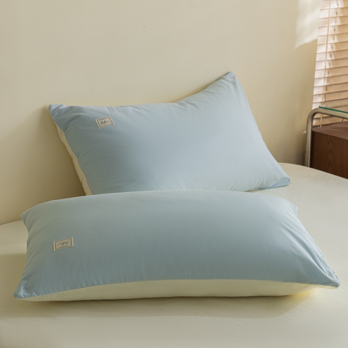 91家纺网 家纺一手货源 找家纺 ab家纺 2024新款40支全棉水洗棉双拼四件套 天空蓝杏黄