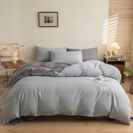 91家纺网 家纺一手货源 找家纺 ab家纺 2024新款40支全棉水洗棉双拼四件套 浅灰深灰