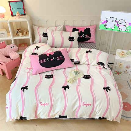 91家纺网 家纺一手货源 找家纺 （总）呗旺鹿  2024新款舒适亲肤全棉40支大平网定位枕萌趣印花卡通四件套