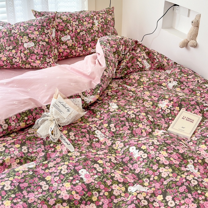 91家纺网 家纺一手货源 找家纺 优彩 2025新款花花系列13372全棉四件套 沉浸花园
