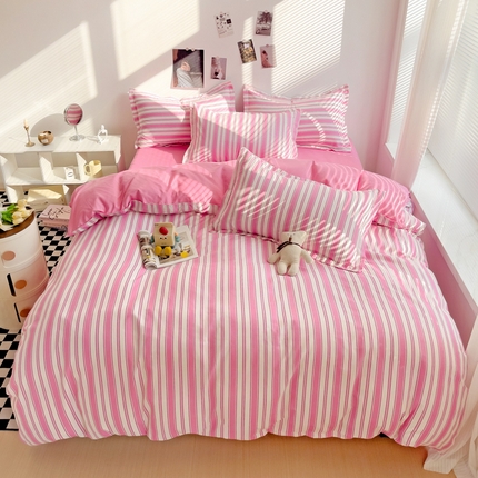 91家纺网 家纺一手货源 找家纺 坚果摄影 多巴胺条纹四件套样片