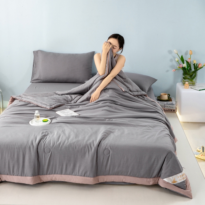 91家纺网 家纺一手货源 找家纺 森林人 2024新款A类水洗棉大豆纤维夏被四件套 绅士灰