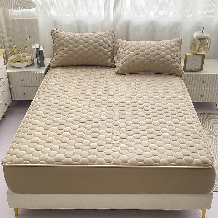 91家纺网 家纺一手货源 找家纺 九亭家纺 2024新款A类抗菌全棉夹棉防水床笠 防水-卡其