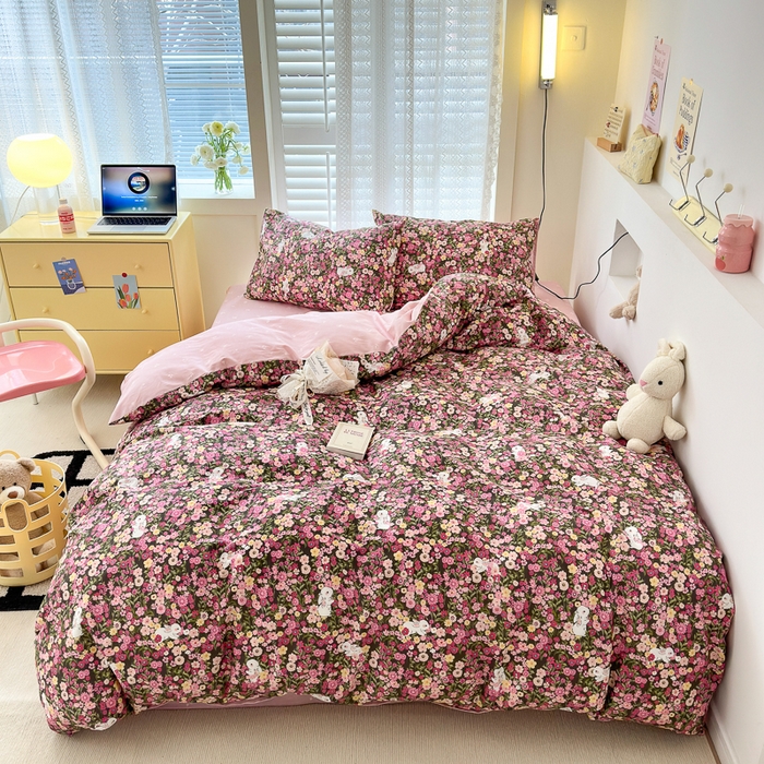 91家纺网 家纺一手货源 找家纺 优彩 2025新款花花系列13372全棉四件套 沉浸花园