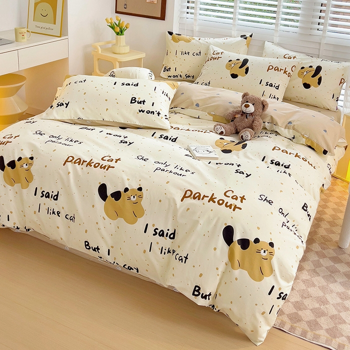 91家纺网 家纺一手货源 找家纺 西引力 2024新款全棉卡通印花单被套 大脸猫