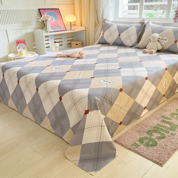 91家纺网 家纺一手货源 找家纺 铭成家纺 2024新款新疆棉喷气印花小清新系列单床单 意林-灰