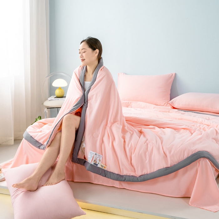 91家纺网 家纺一手货源 找家纺 森林人 2024新款A类水洗棉大豆纤维夏被四件套 优雅玉