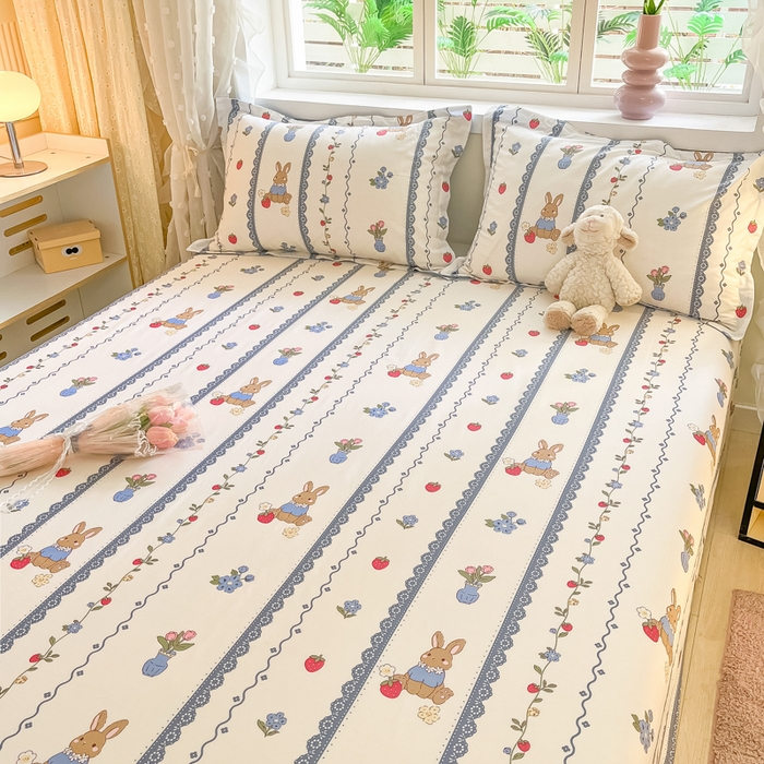 91家纺网 家纺一手货源 找家纺 铭成家纺 2024新款新疆棉喷气印花小清新系列单床单 草莓花期