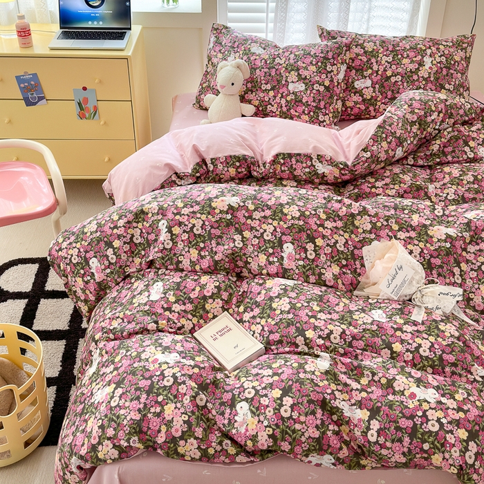 91家纺网 家纺一手货源 找家纺 优彩 2025新款花花系列13372全棉四件套 沉浸花园