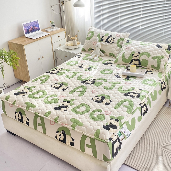 91家纺网 家纺一手货源 找家纺 九亭家纺 2024新款A类抗菌全棉夹棉防水床笠 防水款_字母熊猫