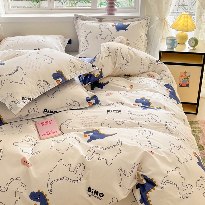 91家纺网 家纺一手货源 找家纺 铭成家纺 2024新款新疆棉喷气印花小清新系列单被套 面包龙