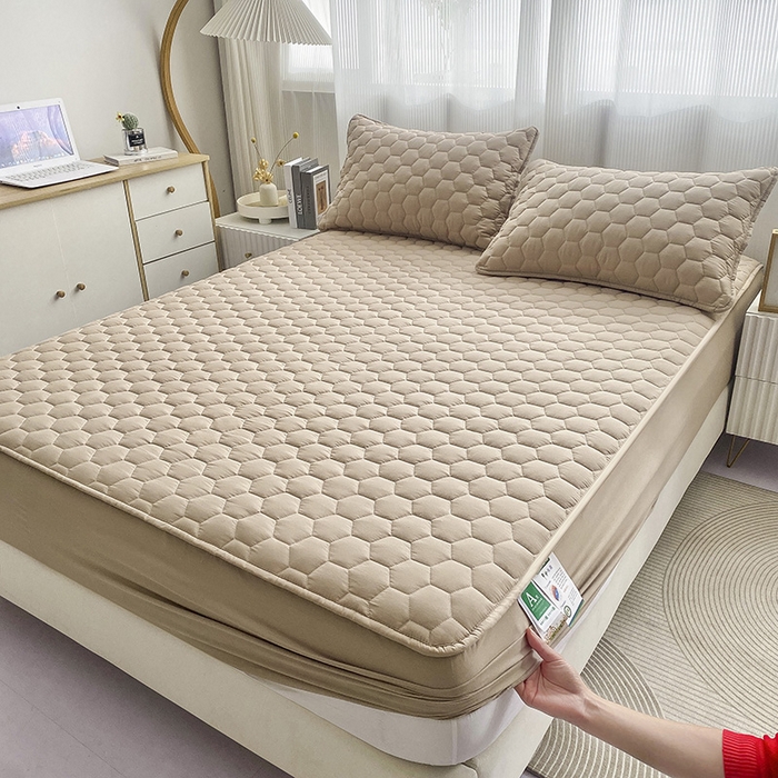 91家纺网 家纺一手货源 找家纺 九亭家纺 2024新款A类抗菌全棉夹棉防水床笠 防水-卡其