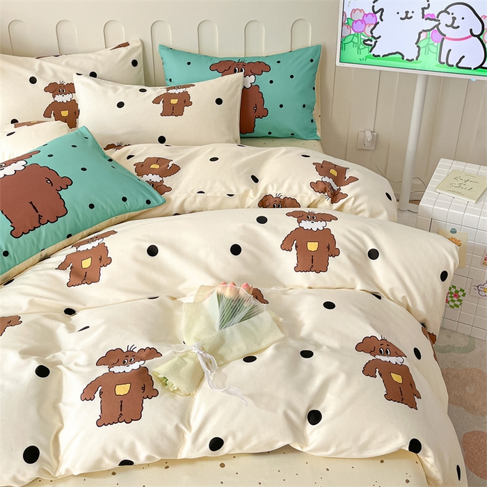 91家纺网 家纺一手货源 找家纺 呗旺鹿  2024新款舒适亲肤全棉40支大平网定位枕萌趣印花卡通四件套 尤克里