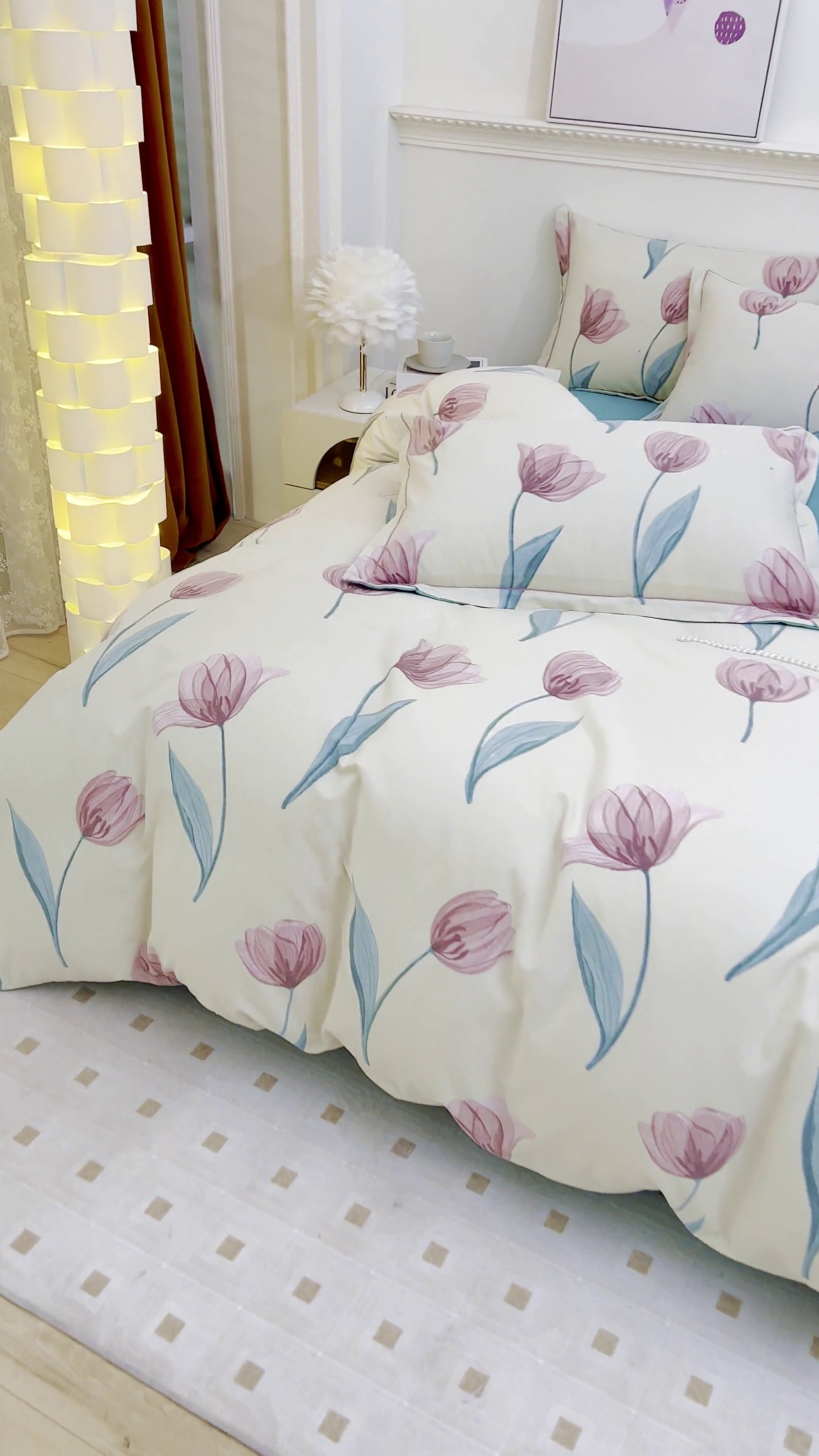 91家纺网 家纺一手货源 找家纺 雲归梦 2023新款全棉AB版加厚四件套 那片花海 米