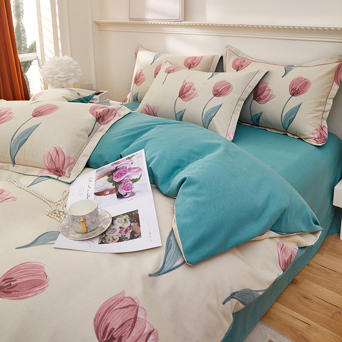 91家纺网 家纺一手货源 找家纺 雲归梦 2023新款全棉AB版加厚四件套 那片花海 米