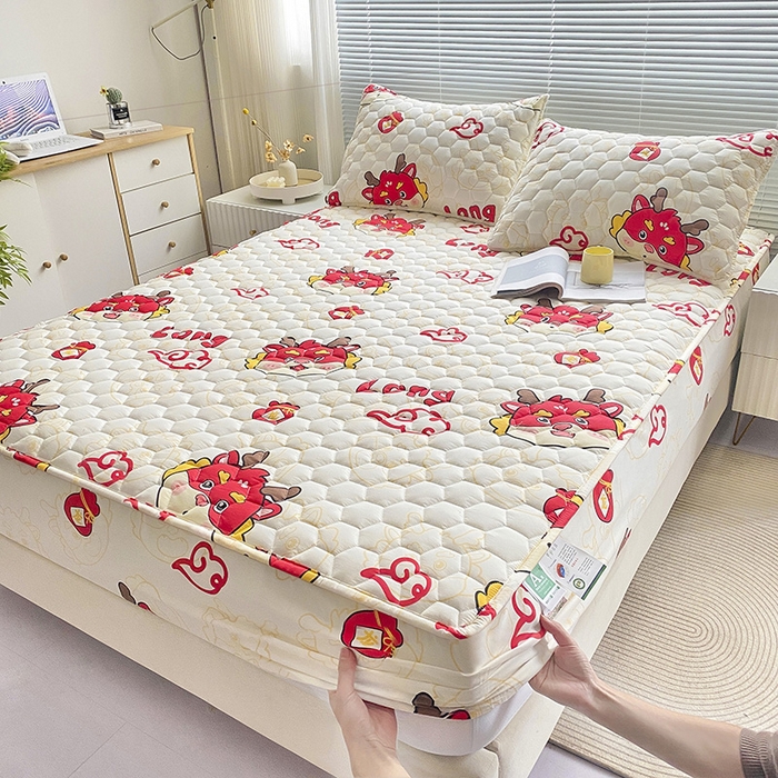 91家纺网 家纺一手货源 找家纺 九亭家纺 2024新款A类抗菌全棉夹棉防水床笠 防水-吉祥龙