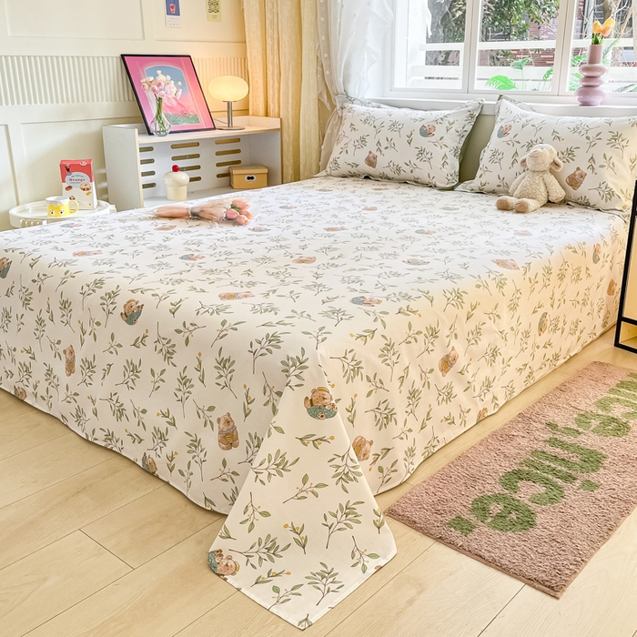 91家纺网 家纺一手货源 找家纺 铭成家纺 2024新款新疆棉喷气印花小清新系列单床单 丛林意趣