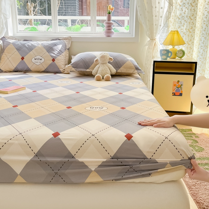 91家纺网 家纺一手货源 找家纺 铭成家纺 2024新款新疆棉喷气印花小清新系列单床笠 意林-灰