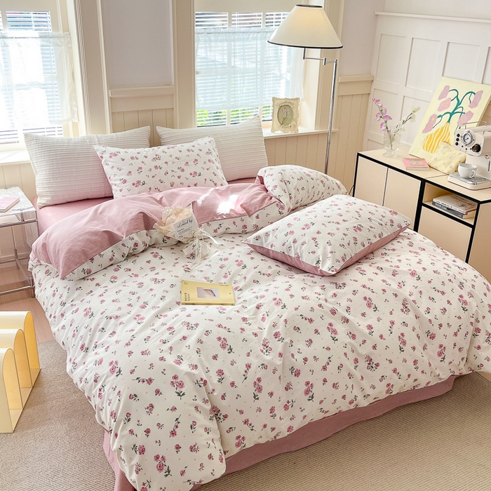 91家纺网 家纺一手货源 找家纺 优彩 2025新款花花系列13372全棉四件套 小玫瑰