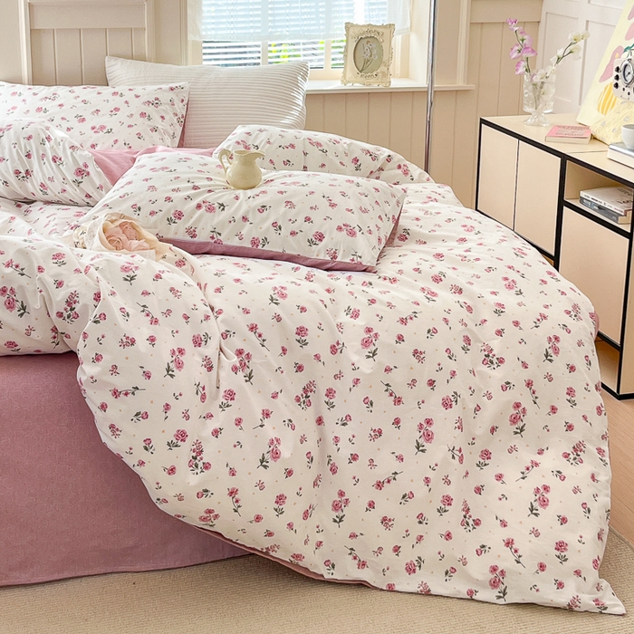 91家纺网 家纺一手货源 找家纺 优彩 2025新款花花系列13372全棉四件套 小玫瑰