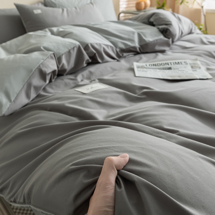 91家纺网 家纺一手货源 找家纺 ab家纺 2024新款40支全棉水洗棉双拼四件套 深灰浅灰