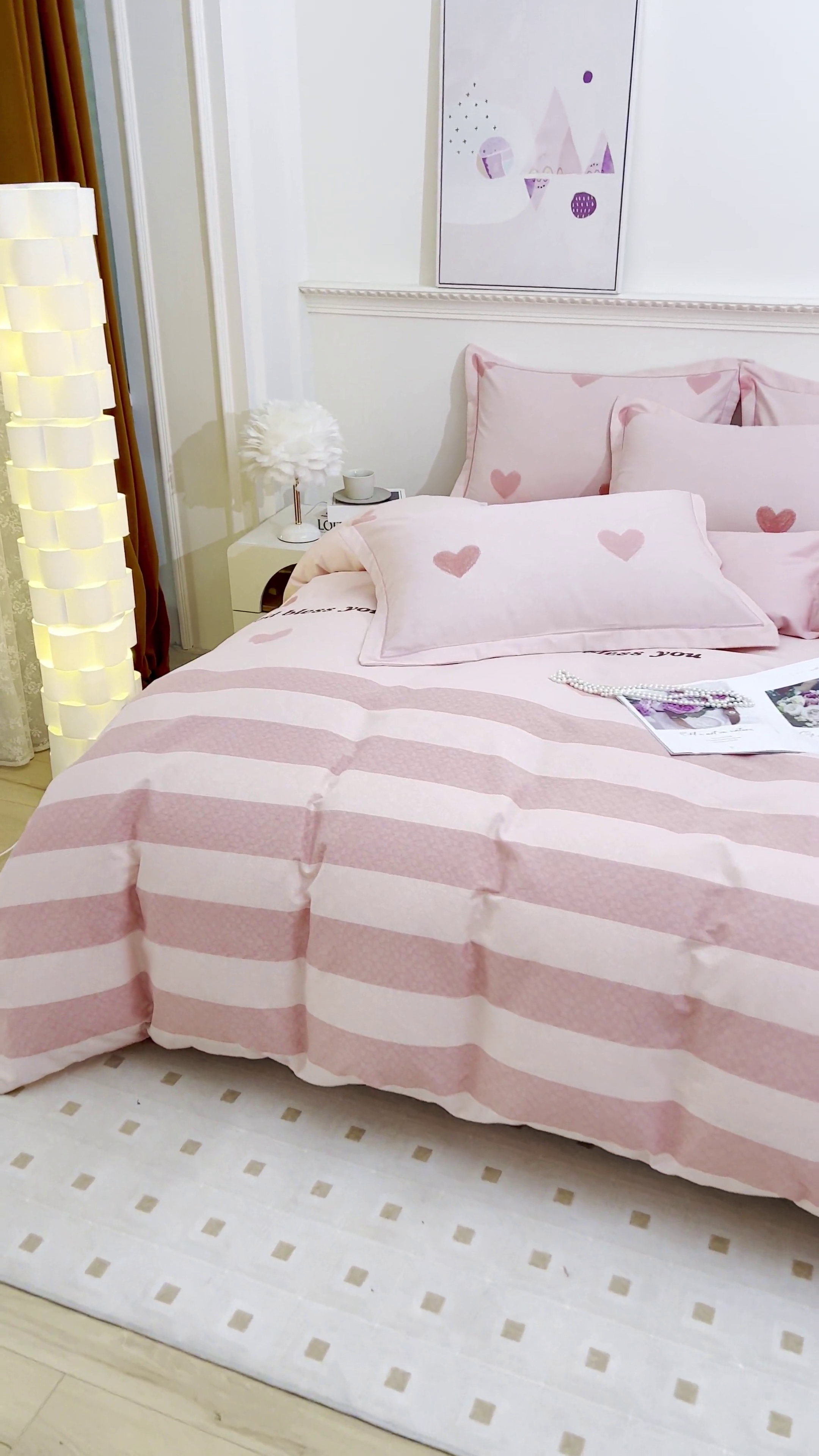 91家纺网 家纺一手货源 找家纺 雲归梦 2023新款全棉AB版加厚四件套 恋心 粉