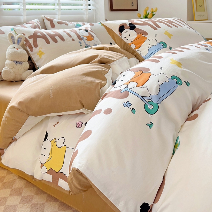 91家纺网 家纺一手货源 找家纺 西引力 2024新款全棉卡通印花单被套 滑板狗