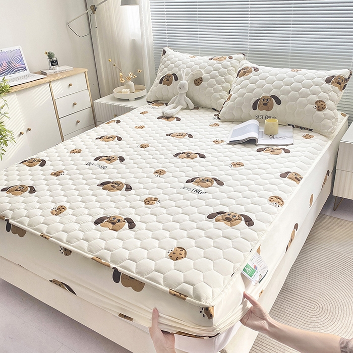 91家纺网 家纺一手货源 找家纺 九亭家纺 2024新款A类抗菌全棉夹棉防水床笠 防水-饼干狗