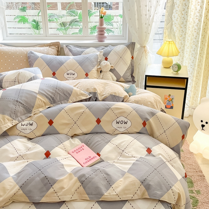 91家纺网 家纺一手货源 找家纺 铭成家纺 2024新款新疆棉喷气印花小清新系列单被套 意林-灰