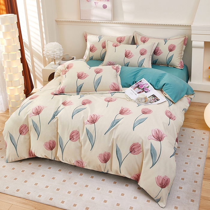 91家纺网 家纺一手货源 找家纺 雲归梦 2023新款全棉AB版加厚四件套 那片花海 米