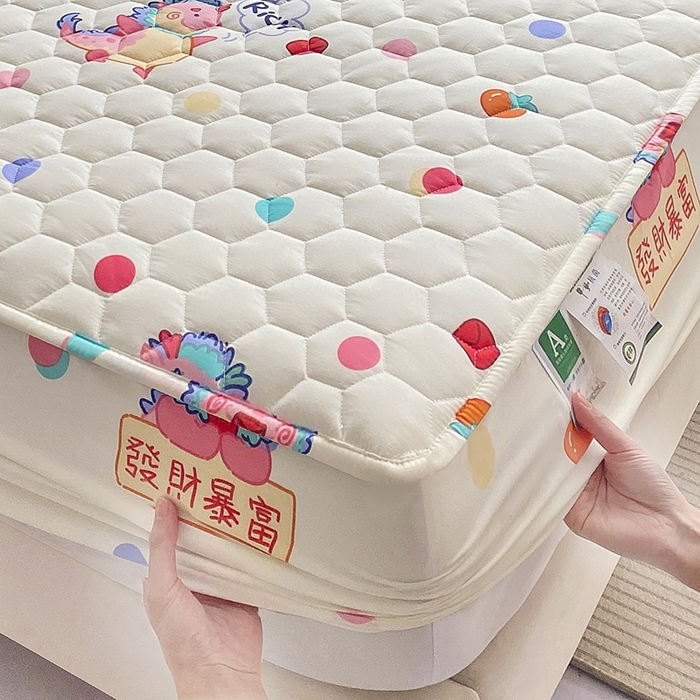 91家纺网 家纺一手货源 找家纺 九亭家纺 2024新款A类抗菌全棉夹棉防水床笠 防水-暴富龙