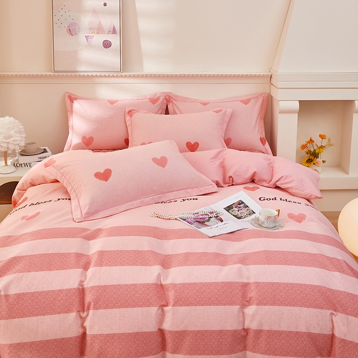 91家纺网 家纺一手货源 找家纺 雲归梦 2023新款全棉AB版加厚四件套 恋心 粉