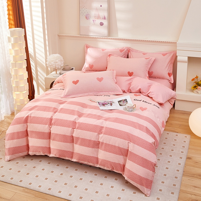 91家纺网 家纺一手货源 找家纺 雲归梦 2023新款全棉AB版加厚四件套 恋心 粉