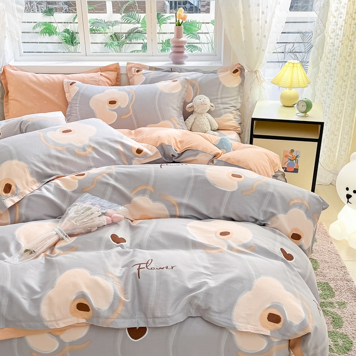 91家纺网 家纺一手货源 找家纺 铭成家纺 2024新款新疆棉喷气印花小清新系列单被套 梦甜-灰