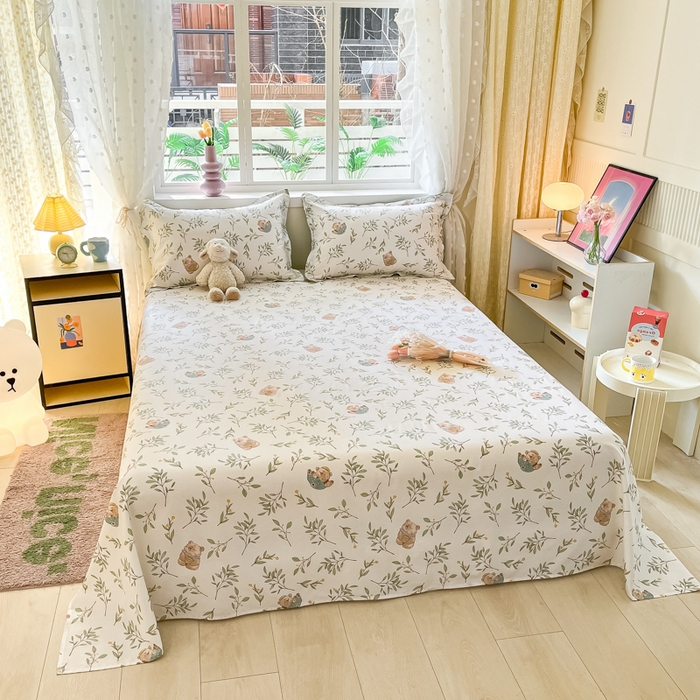 91家纺网 家纺一手货源 找家纺 铭成家纺 2024新款新疆棉喷气印花小清新系列单床单 丛林意趣