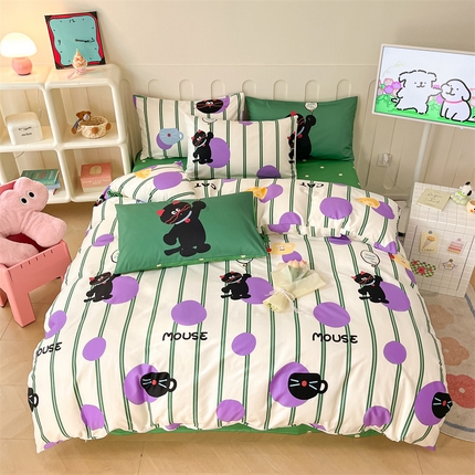 91家纺网 家纺一手货源 找家纺 （总）呗旺鹿  2024新款舒适亲肤全棉40支大平网定位枕萌趣印花卡通四件套