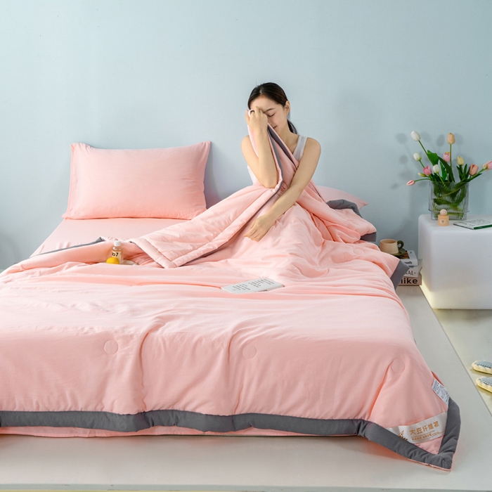 91家纺网 家纺一手货源 找家纺 森林人 2024新款A类水洗棉大豆纤维夏被四件套 优雅玉