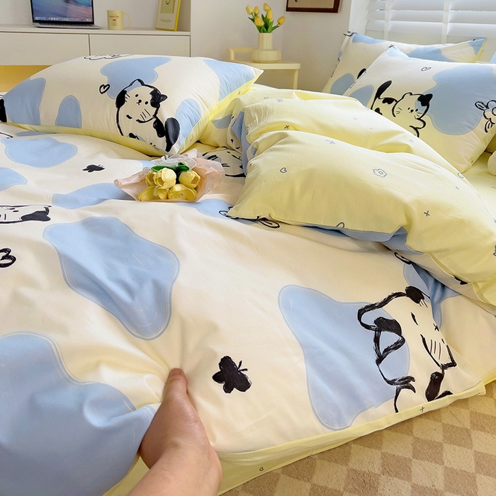 91家纺网 家纺一手货源 找家纺 西引力 2024新款全棉卡通印花单被套 奶牛猫 