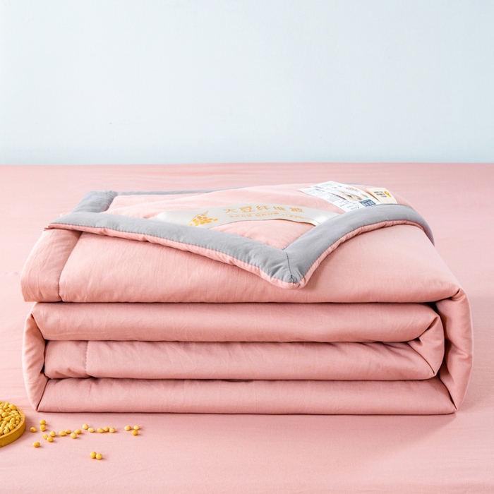 91家纺网 家纺一手货源 找家纺 森林人 2024新款A类水洗棉大豆纤维夏被四件套 豆沙