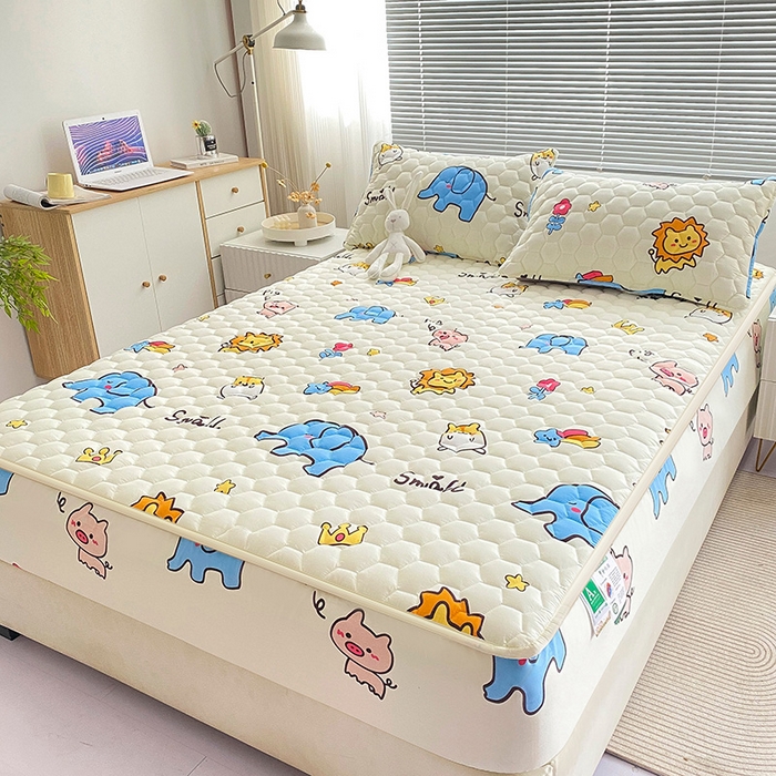 91家纺网 家纺一手货源 找家纺 九亭家纺 2024新款A类抗菌全棉夹棉防水床笠 防水-动物园