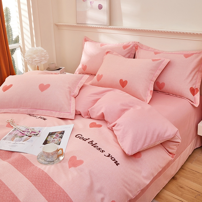 91家纺网 家纺一手货源 找家纺 雲归梦 2023新款全棉AB版加厚四件套 恋心 粉