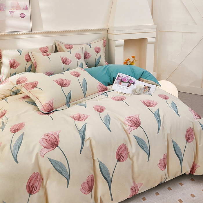 91家纺网 家纺一手货源 找家纺 雲归梦 2023新款全棉AB版加厚四件套 那片花海 米