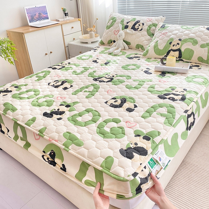 91家纺网 家纺一手货源 找家纺 九亭家纺 2024新款A类抗菌全棉夹棉防水床笠 防水款_字母熊猫